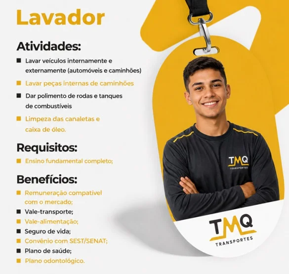 TMQ Transportes contrata Lavador