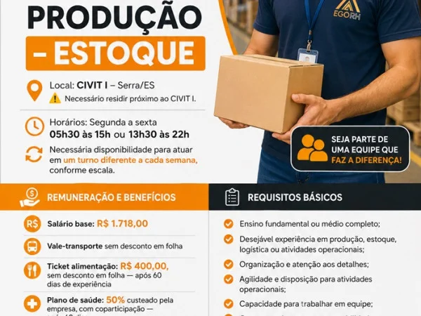 AUXILIAR DE PRODUÇÃO — ESTOQUE  | CIVIT I – SERRA/ES