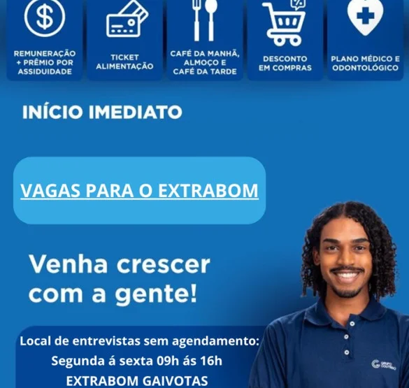 EXTRABOM GAIVOTAS ABRE VAGAS DE EMPREGO