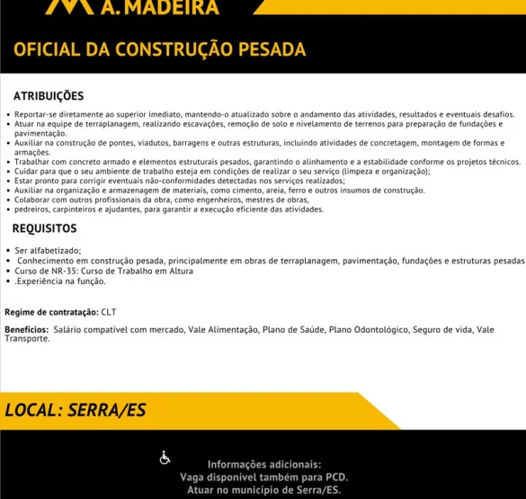 Grupo A. Madeira contrata Oficial da Construção Pesada