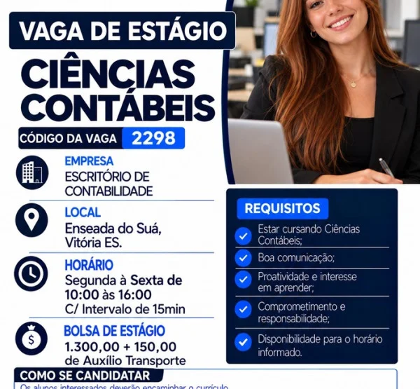 VAGAS DE ESTÁGIO – CIÊNCIAS CONTÁBEIS | ADMINISTRAÇÃO