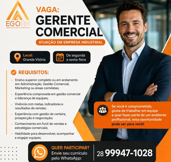 VAGA PARA GERENTE COMERCIAL