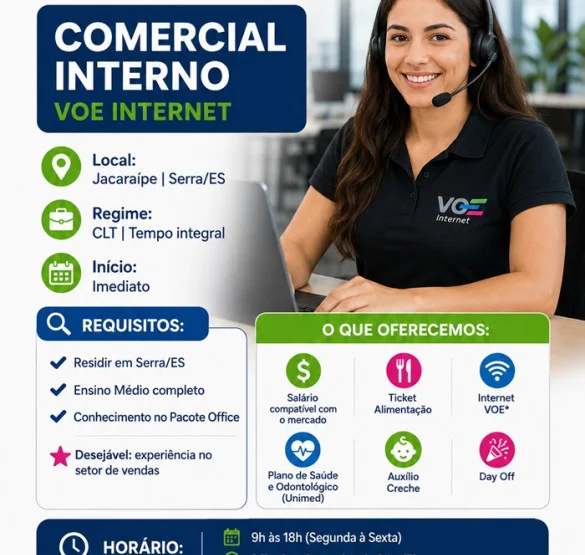 VAGA PARA O COMERCIAL INTERNO - VOE INTERNET
