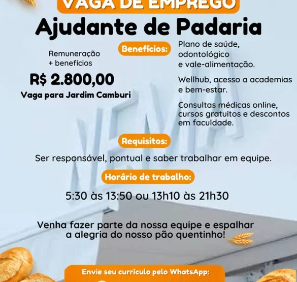 Vaga para Ajudante de Padaria | Jardim Camburi