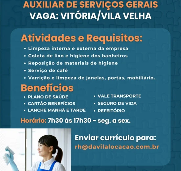 Vaga para Auxiliar de Serviços Gerais