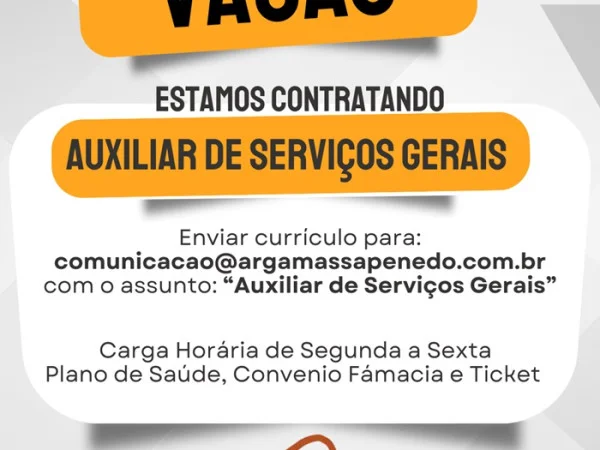 Penedo Argamassa contrata Auxiliar de Serviços Gerais