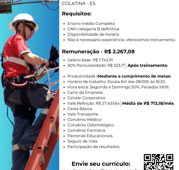 Vaga para Instalador Trainee | Colatina - ES