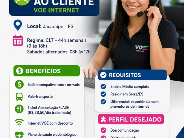 VAGA PARA SUPORTE AO CLIENTE - VOE INTERNET