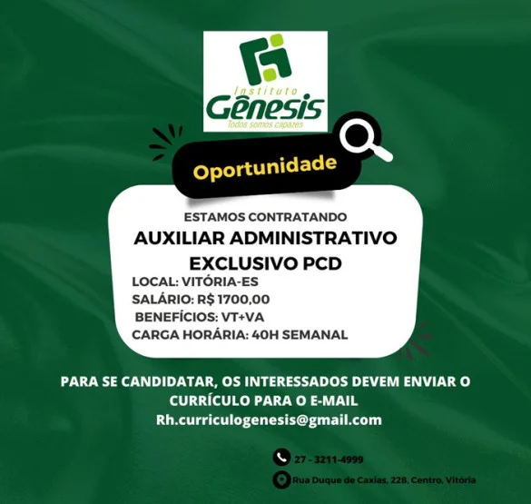 Vaga para Auxiliar Administrativo (Exclusivo PCD)