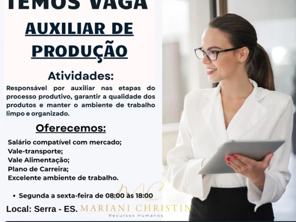 Indústria contrata Auxiliar de Produção