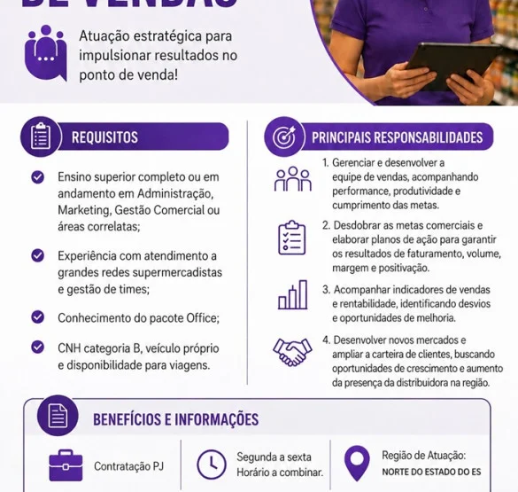 Vaga para Supervisor de Vendas