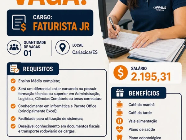 Lippaus Logística contrata Faturista Jr