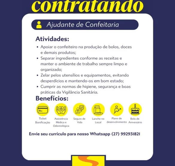 Padaria Monte Libano contrata Ajudante de Confeitaria
