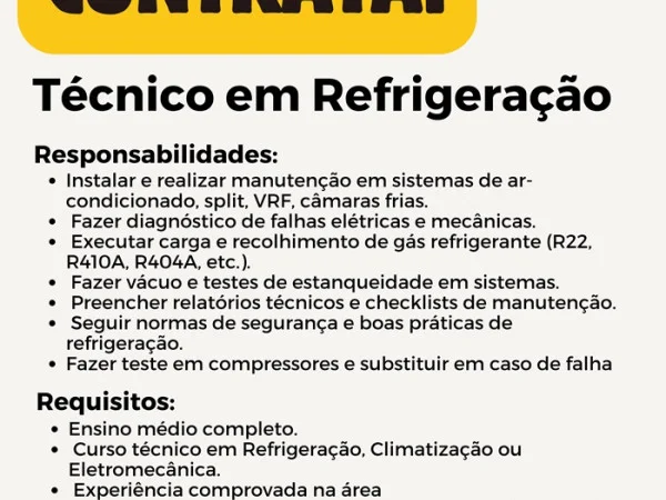 McDonald's contrata Técnico de Refrigeração
