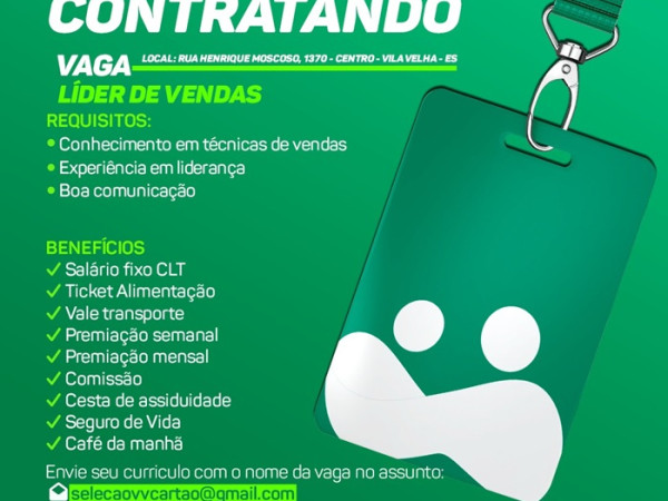 VAGA PARA LÍDER DE VENDAS