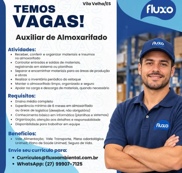 Fluxo Ambiental contrata Auxiliar de Almoxarifado