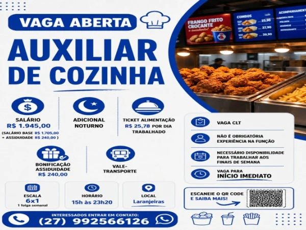 AUXILIAR DE COZINHA (LARANJEIRAS/SERRA)