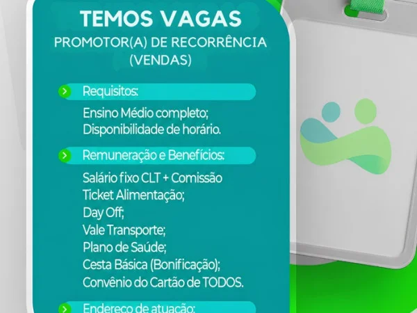 Cartão de Todos contrata Promotor(a) de Recorrência (Vendas)