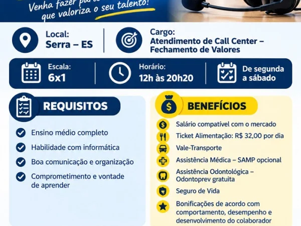 VAGA ABERTA – CENTRAL DE ATENDIMENTO