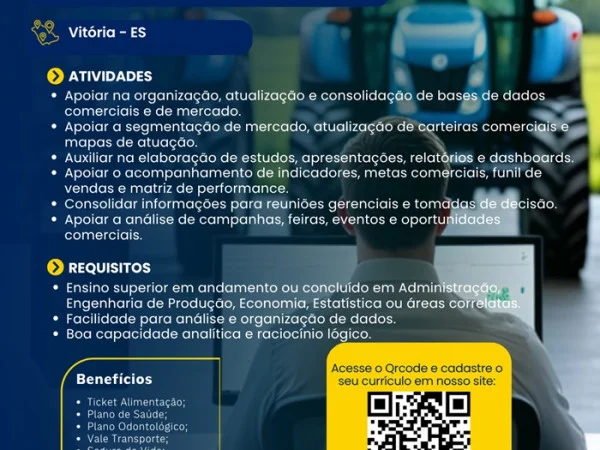 PME Máquinas contrata Assistente de Inteligência Comercial