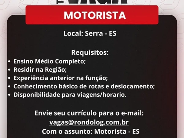RondoLog Transportes contrata Motorista