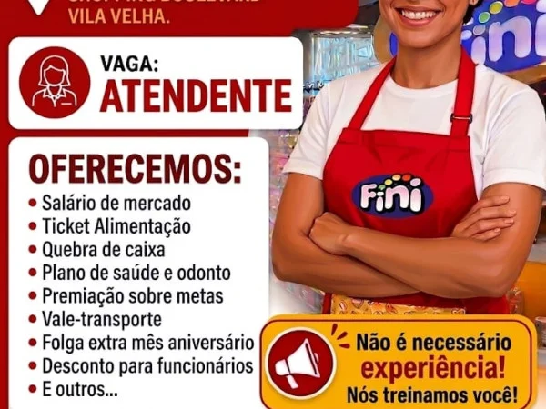 Fini contrata Atendente - Shopping Boulevard Vila Velha