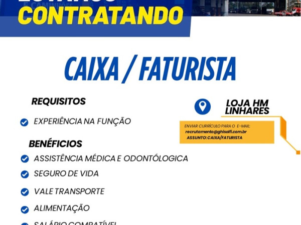 VAGA PARA CAIXA/FATURISTA