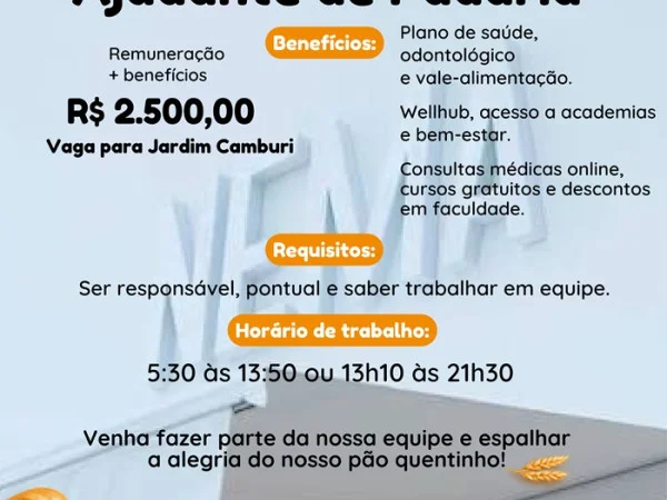 Vaga para Ajudante de Padaria | Jardim Camburi