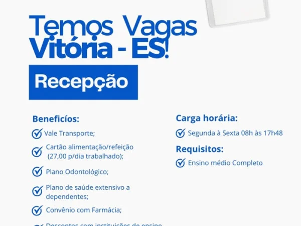 VAGA PARA RECEPÇÃO