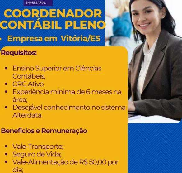 Vaga para Coordenador Contábil Pleno