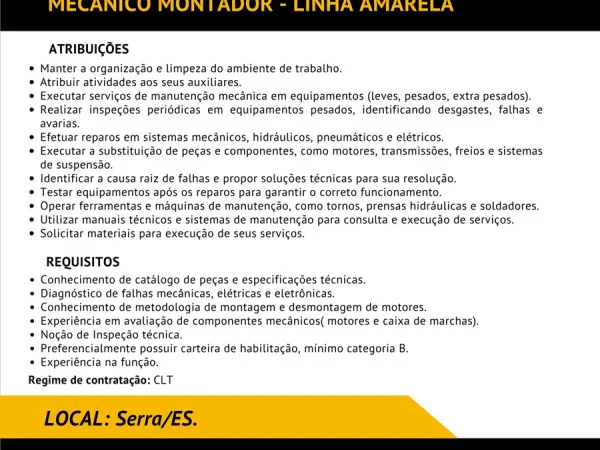 Grupo A. MADEIRA contrata Mecânico Montador