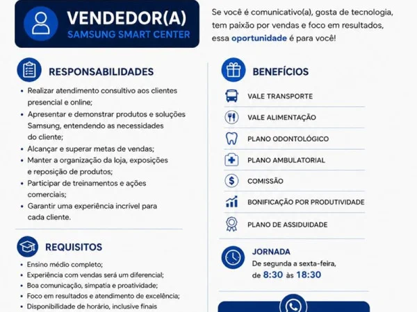 Vaga para Vendedor(a) – Samsung Smart Center