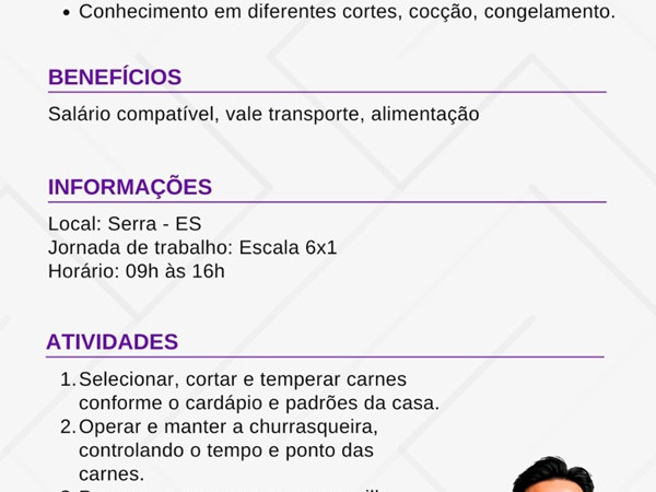 VAGA DE CHURRASQUEIRO