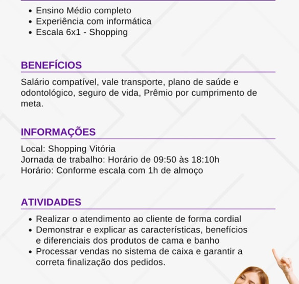 VAGA DE VENDEDORA