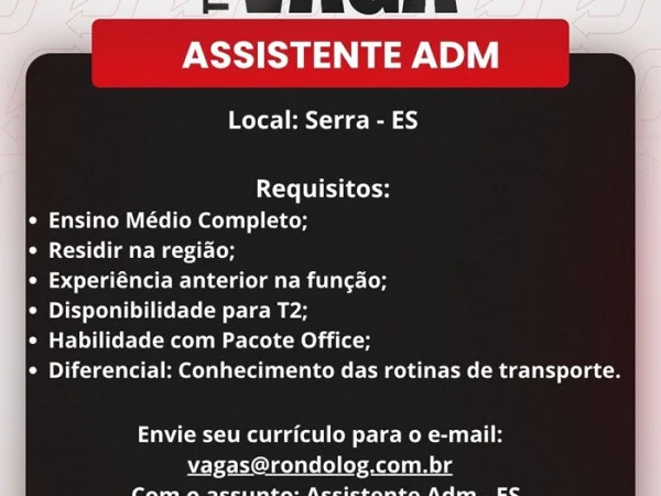 RondoLog Transportes contrata Assistente administrativo