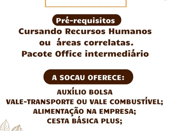 Socau abre Vaga para Estagiário de Recursos Humanos