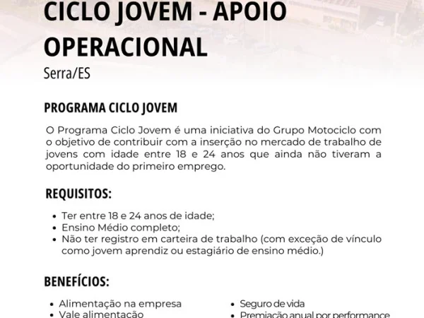 Grupo Motociclo contrata Jovem Aprendiz