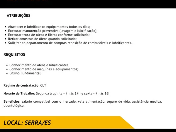 Grupo A. MADEIRA contrata Lubrificador