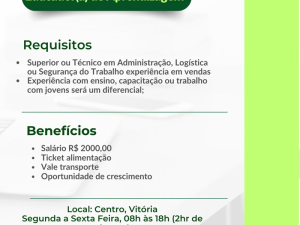 Vaga para Educador de Aprendizagem