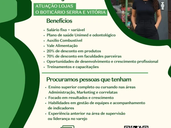 Grupo Boticário contrata Supervisor(a) de Loja