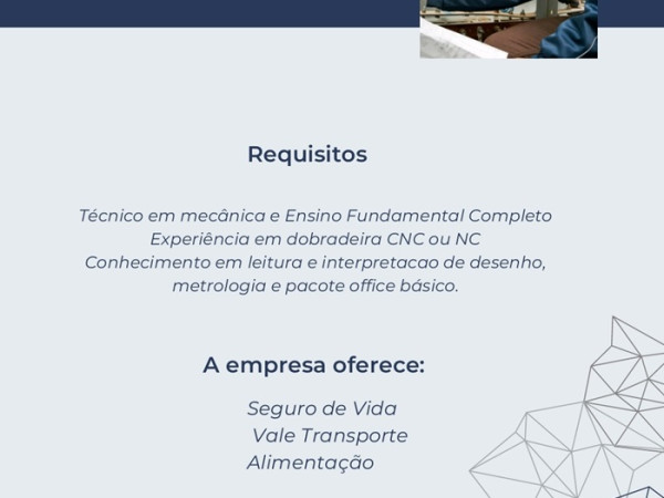 VAGA DE OPERADOR DE MÁQUINA