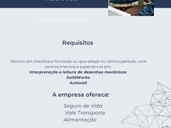 VAGA PARA AUXILIAR DE PROJETO MECÂNICO