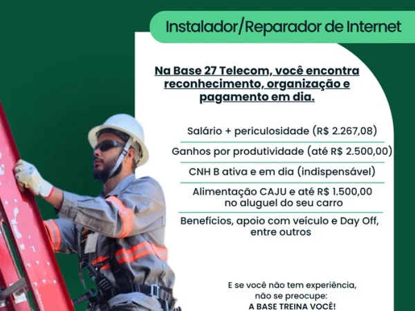 Base Telecom contrata Instalador/Reparador de Internet