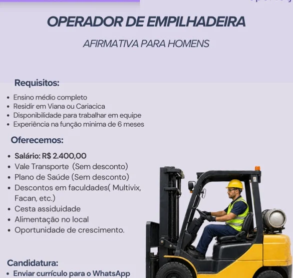 Operlog contrata Operador de Empilhadeira