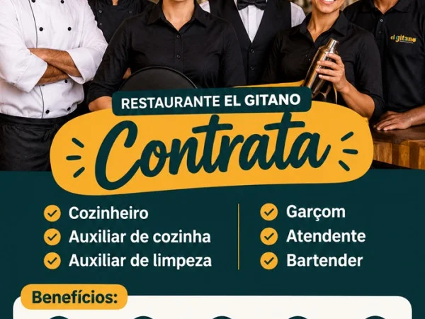 Restaurante El Gitano abre diversas vagas de Emprego