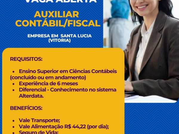 VAGA DE AUXILIAR CONTÁBIL/FISCAL 