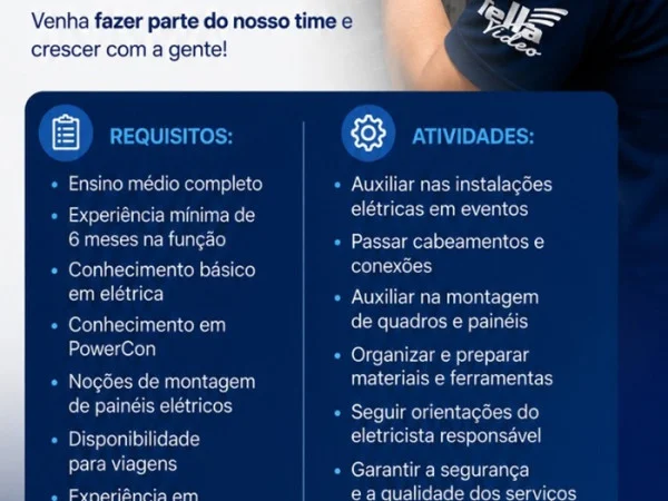 Tella Video contrata Auxiliar de Elétrica