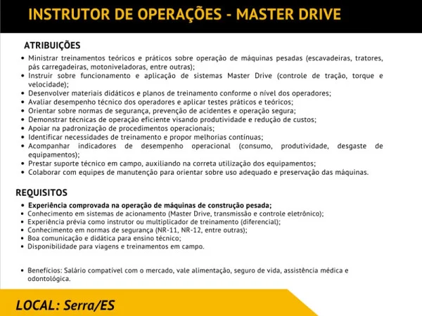 Grupo A. MADEIRA contrata Instrutor de Operações - Master Drive