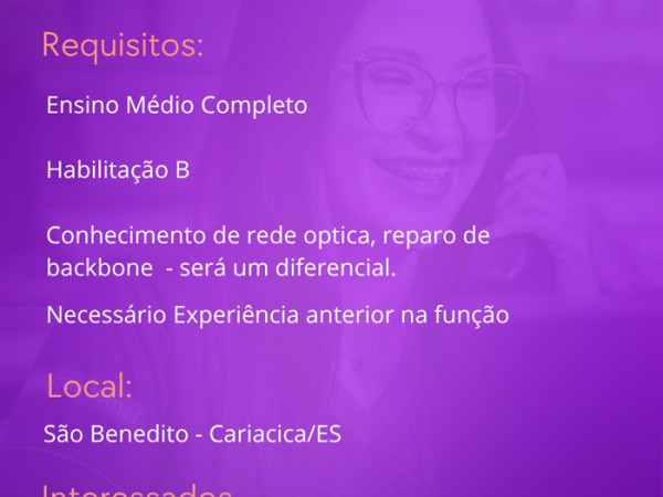 VAGA PARA TÉCNICO FTTX