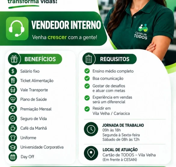 VAGA PARA VENDEDOR INTERNO